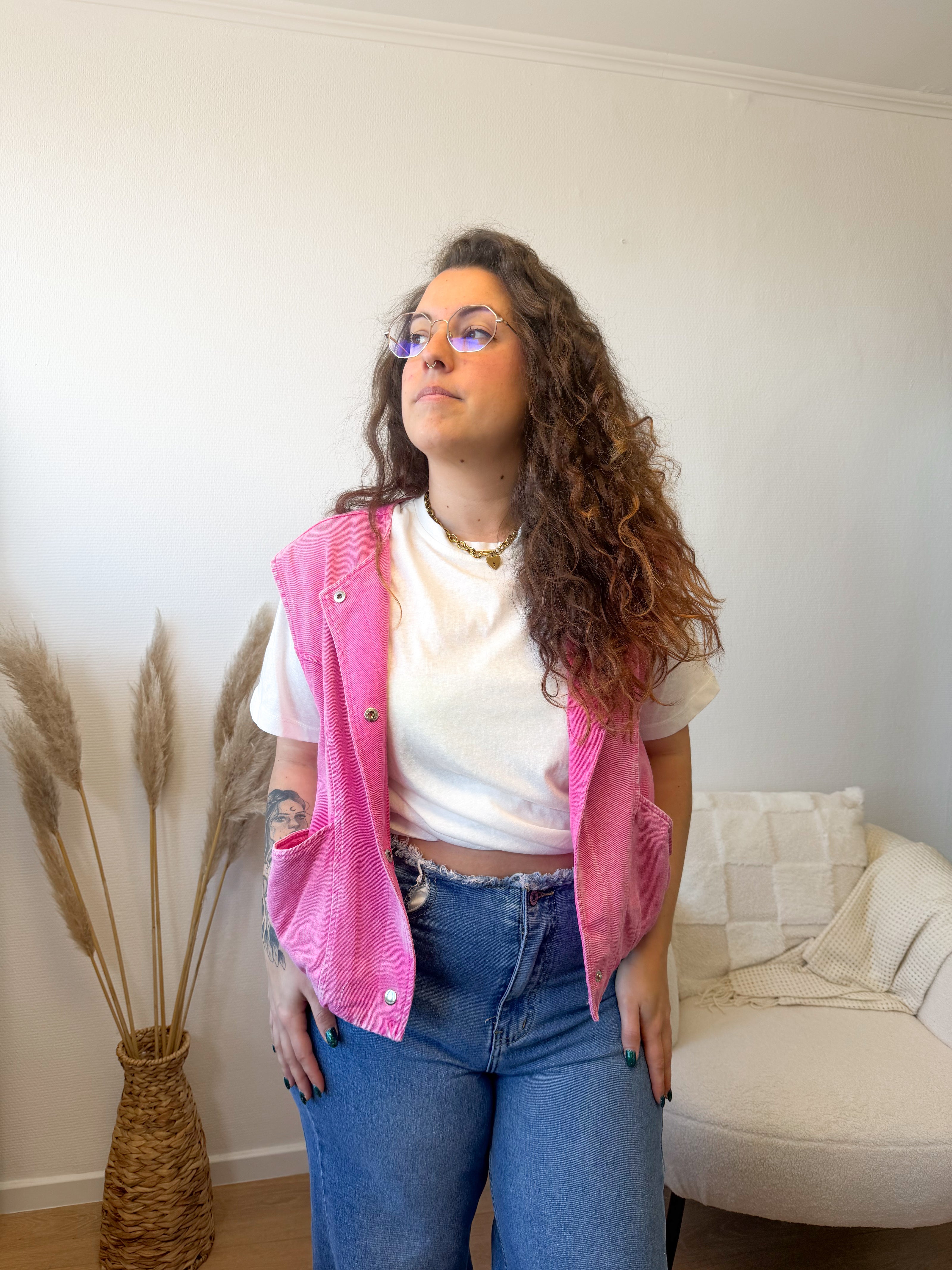 Veste sans manches SAN DIEGO effet jeans rose
