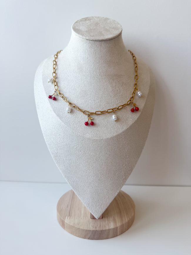 Collier MONTICELLO chaîne dorée cerises & perles
