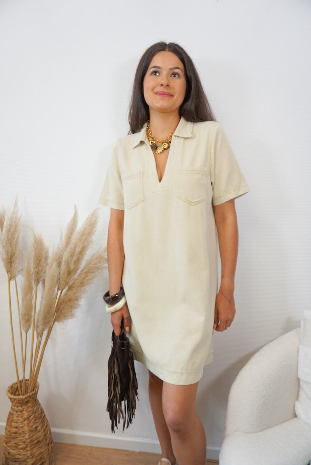 Robe BUFFALO manches courtes effet denim beige