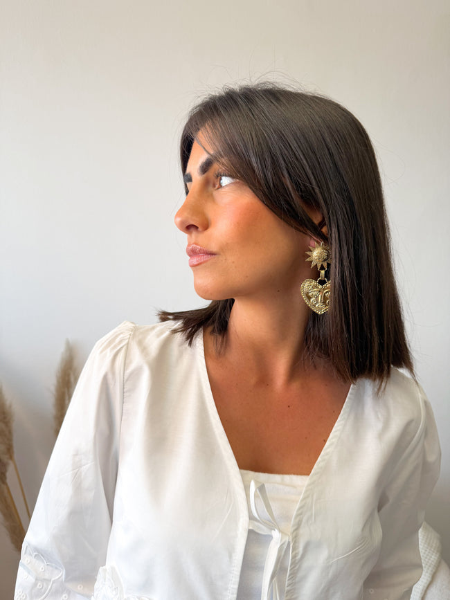 Boucles d’oreilles CLEARFIELD soleil & cœur doré