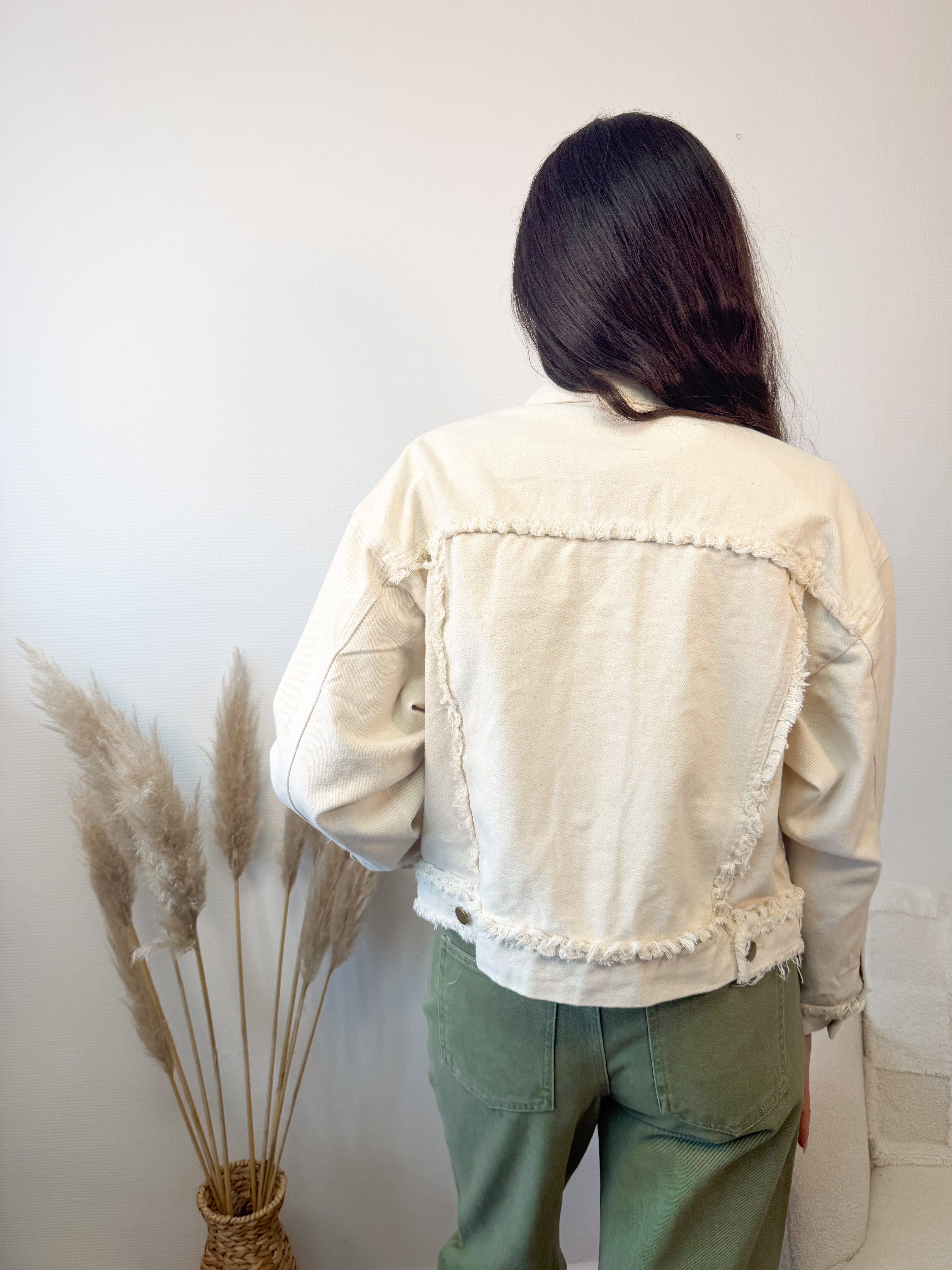 Veste IRVIN effet jean beige effilochée