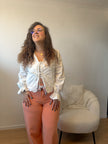Blouse blanche FRESNO à nouer et poches cœurs