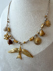 Collier HYRUM charms soleil & hirondelle doré
