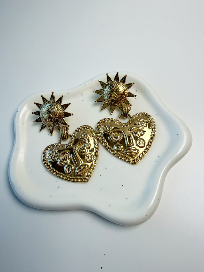 Boucles d’oreilles CLEARFIELD soleil & cœur doré