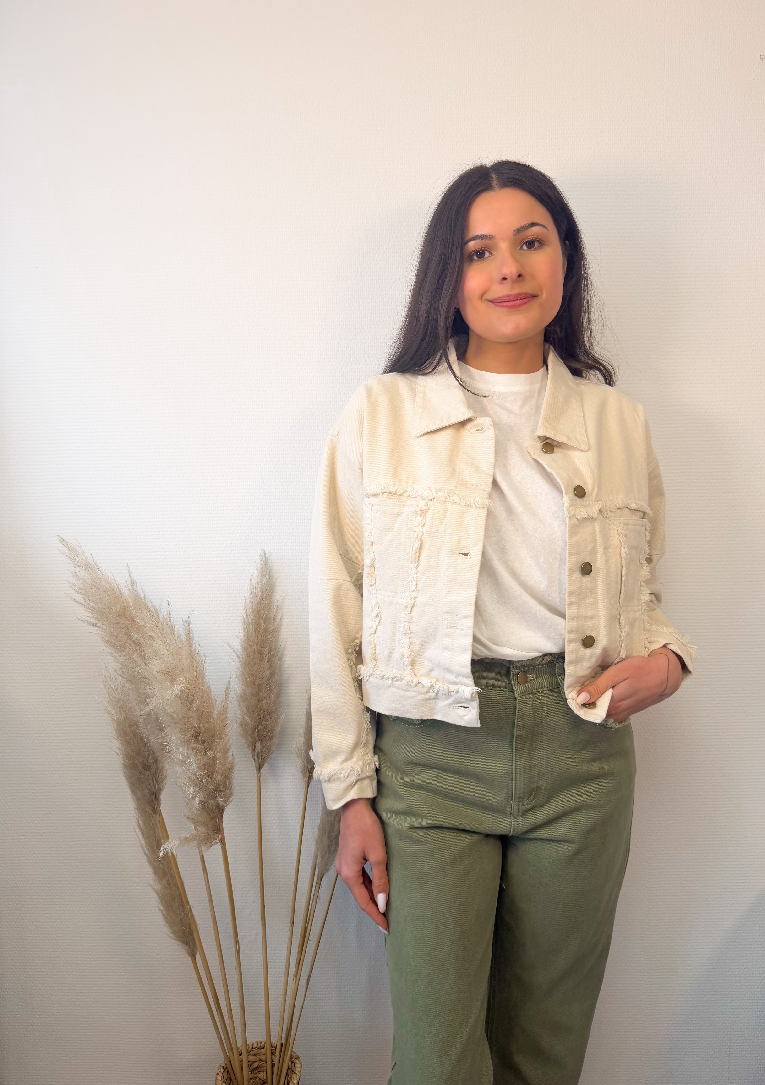 Veste IRVIN effet jean beige effilochée
