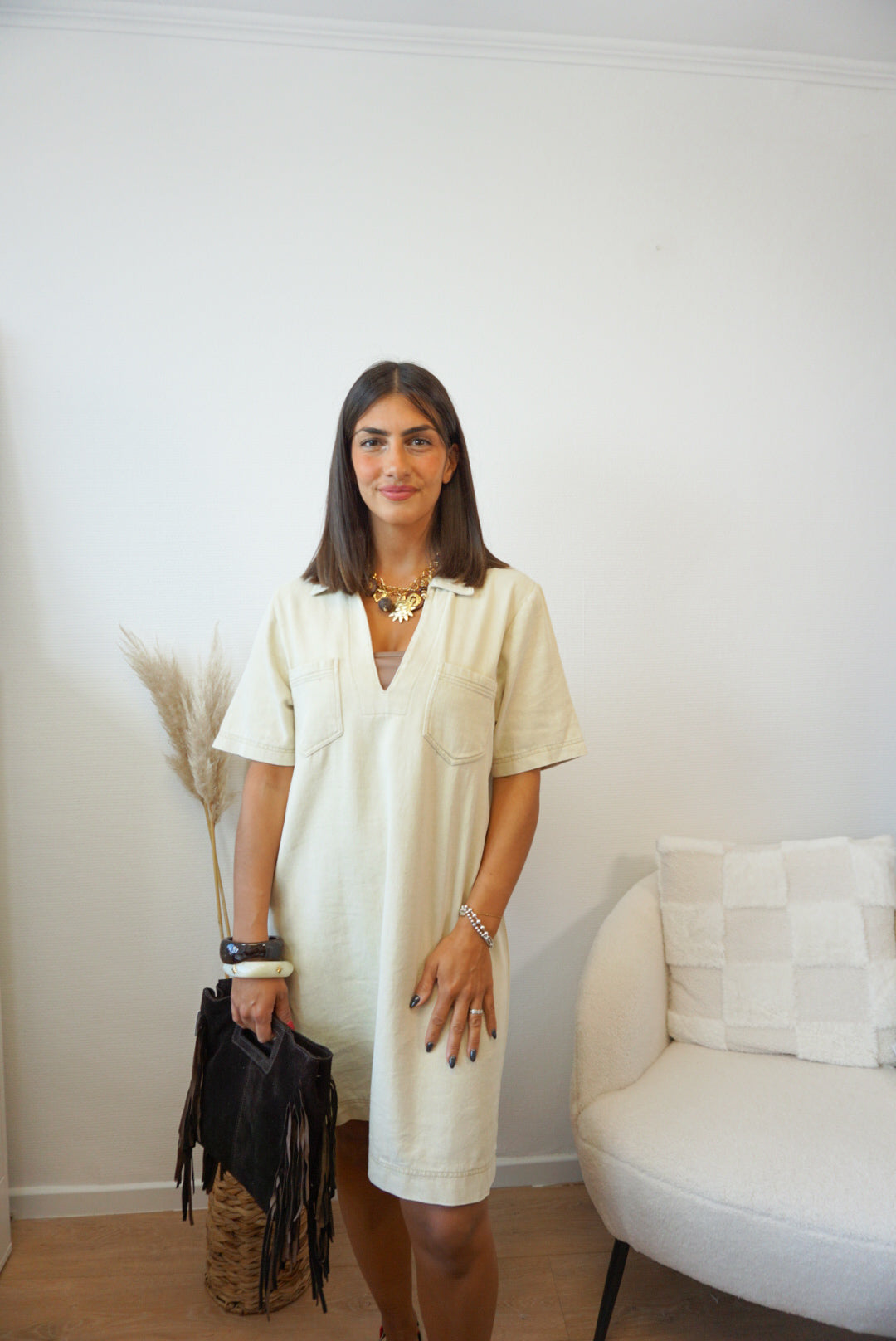Robe BUFFALO manches courtes effet denim beige