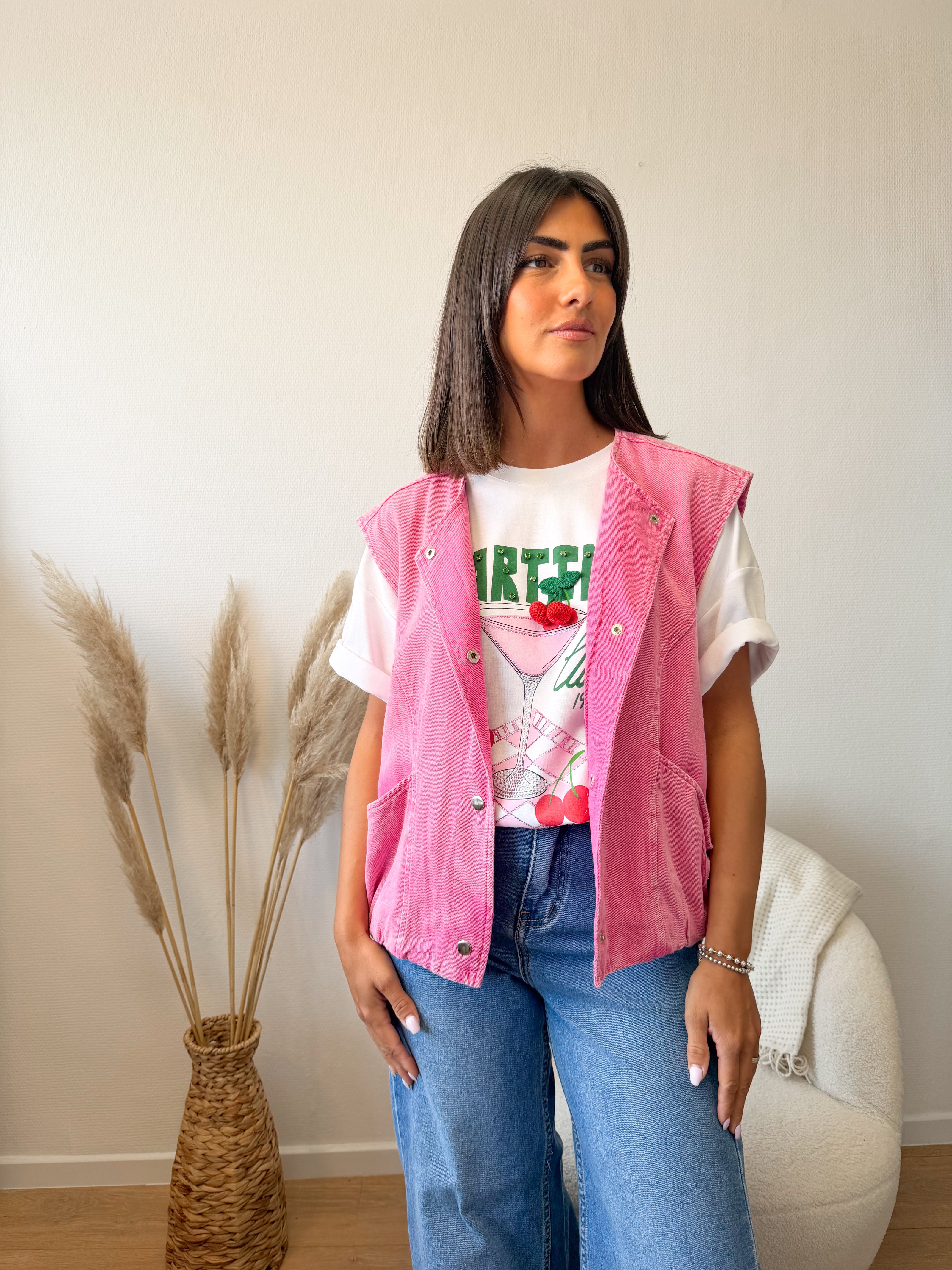 Veste sans manches SAN DIEGO effet jeans rose