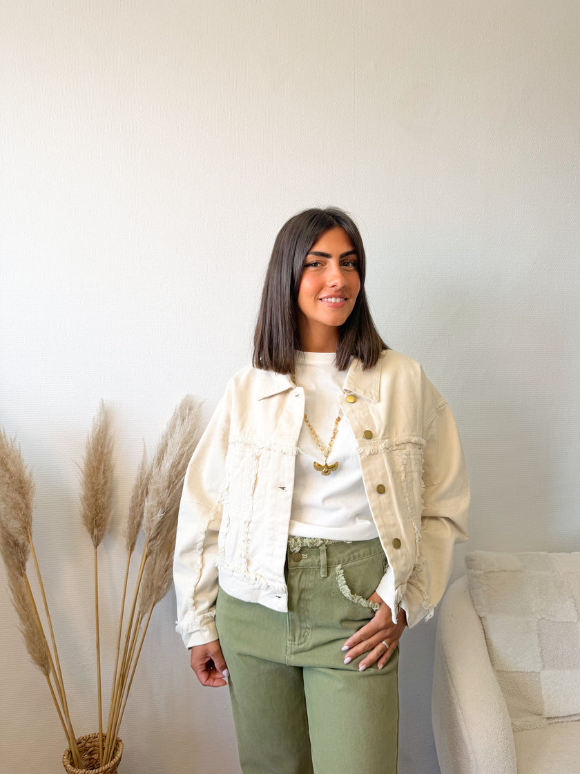 Veste IRVIN effet jean beige effilochée