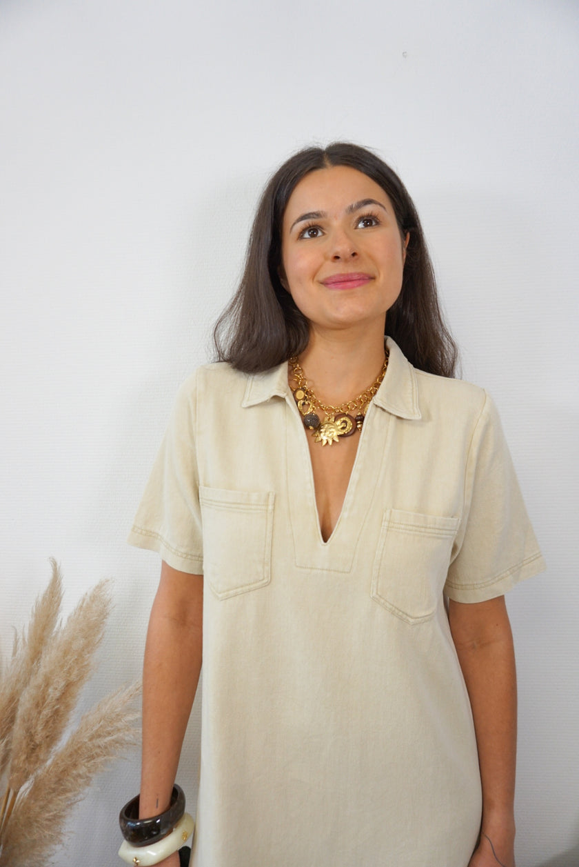 Robe BUFFALO manches courtes effet denim beige
