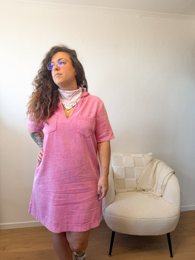 Robe BUFFALO manches courtes effet denim rose