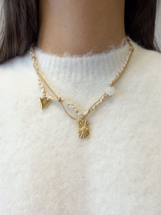 Collier cordon tressé OLEAN et pendentifs dorés