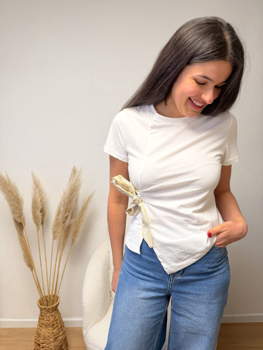 T-shirt blanc PIMA avec noeud ligné