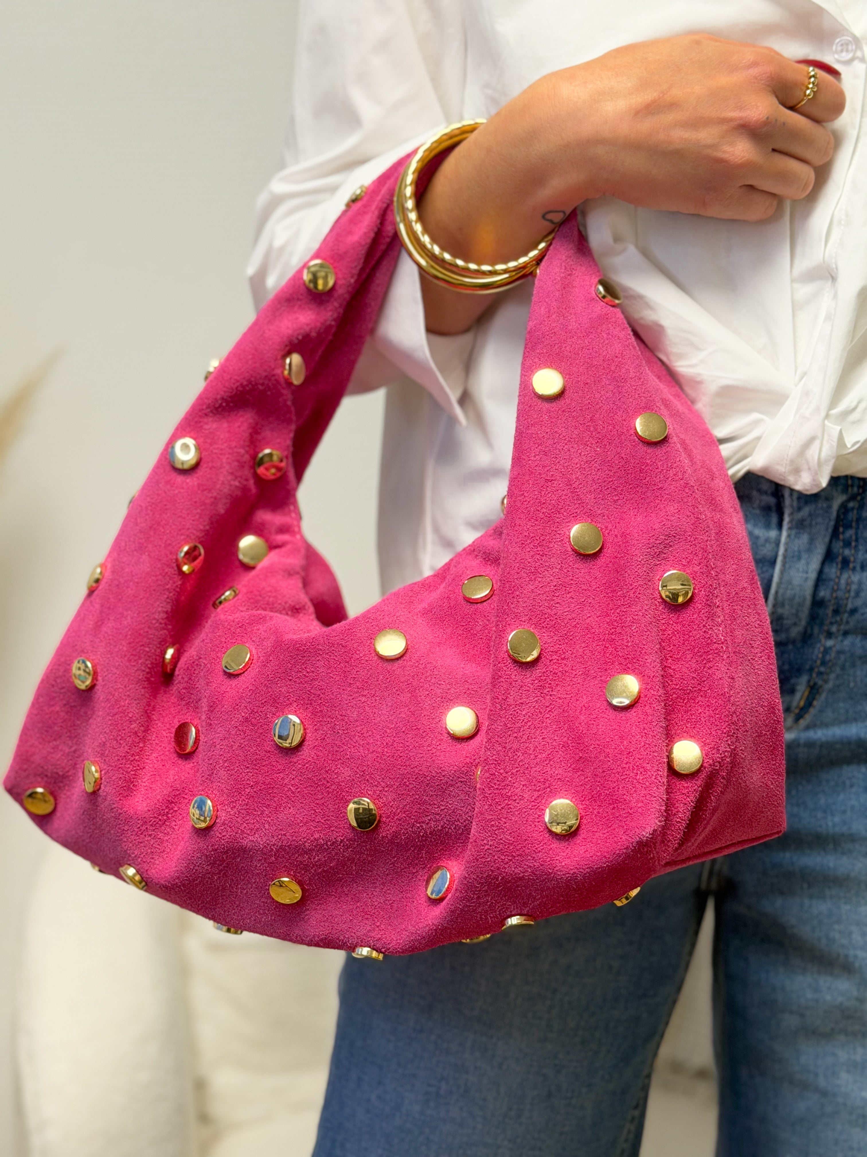 Sac à main rose SIERRA à clous dorés