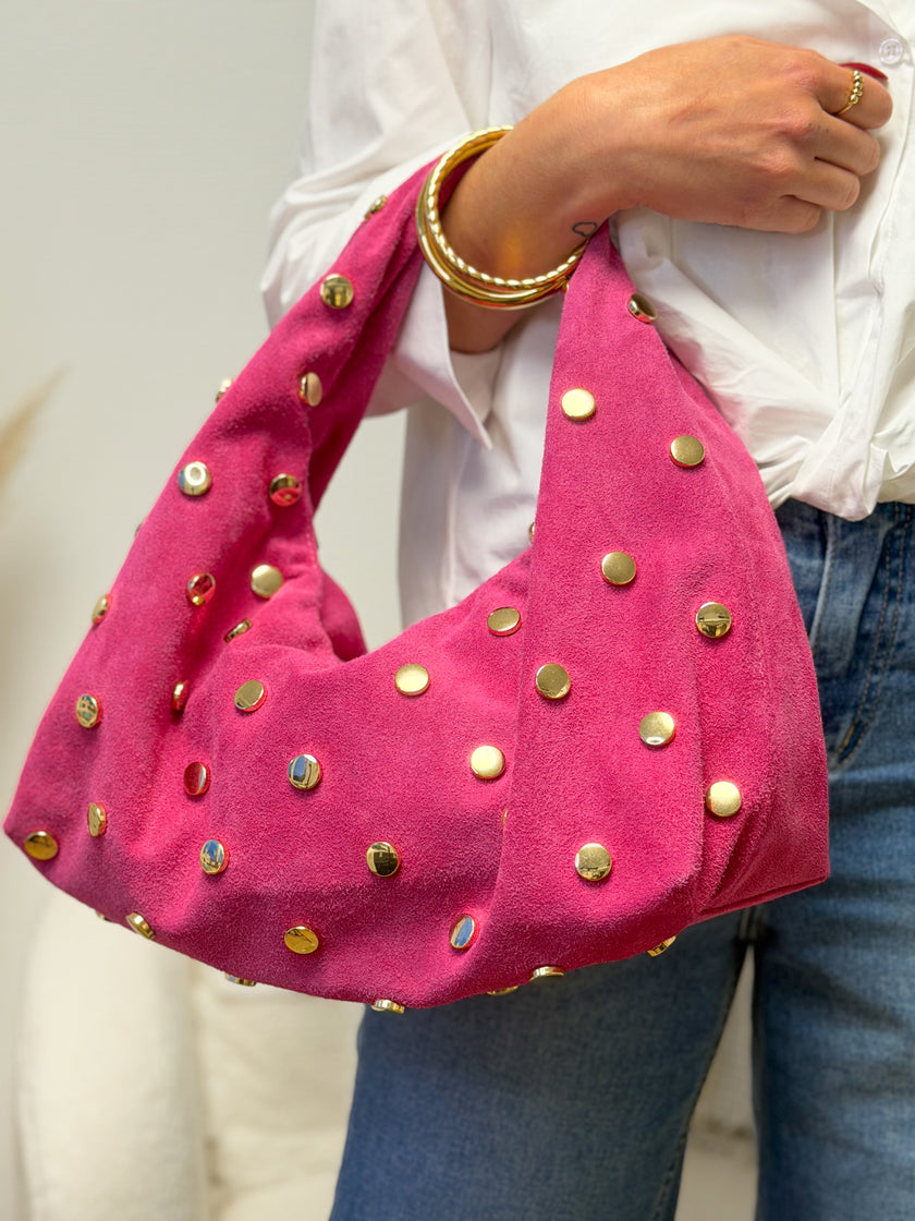 Sac à main rose SIERRA à clous dorés