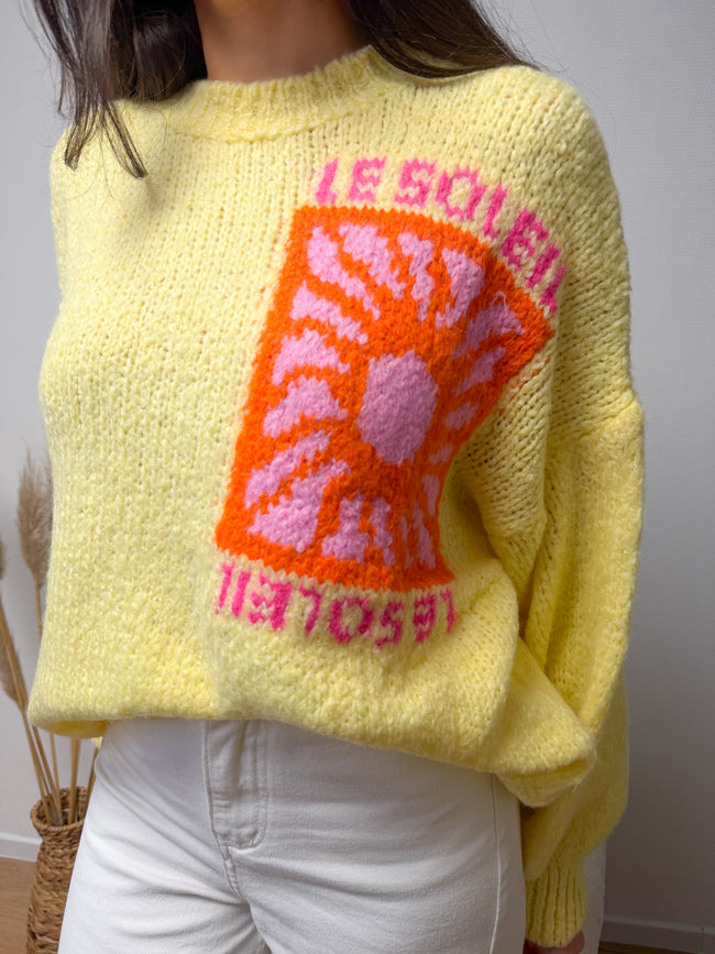Pull jaune CALIFORNIA motif soleil