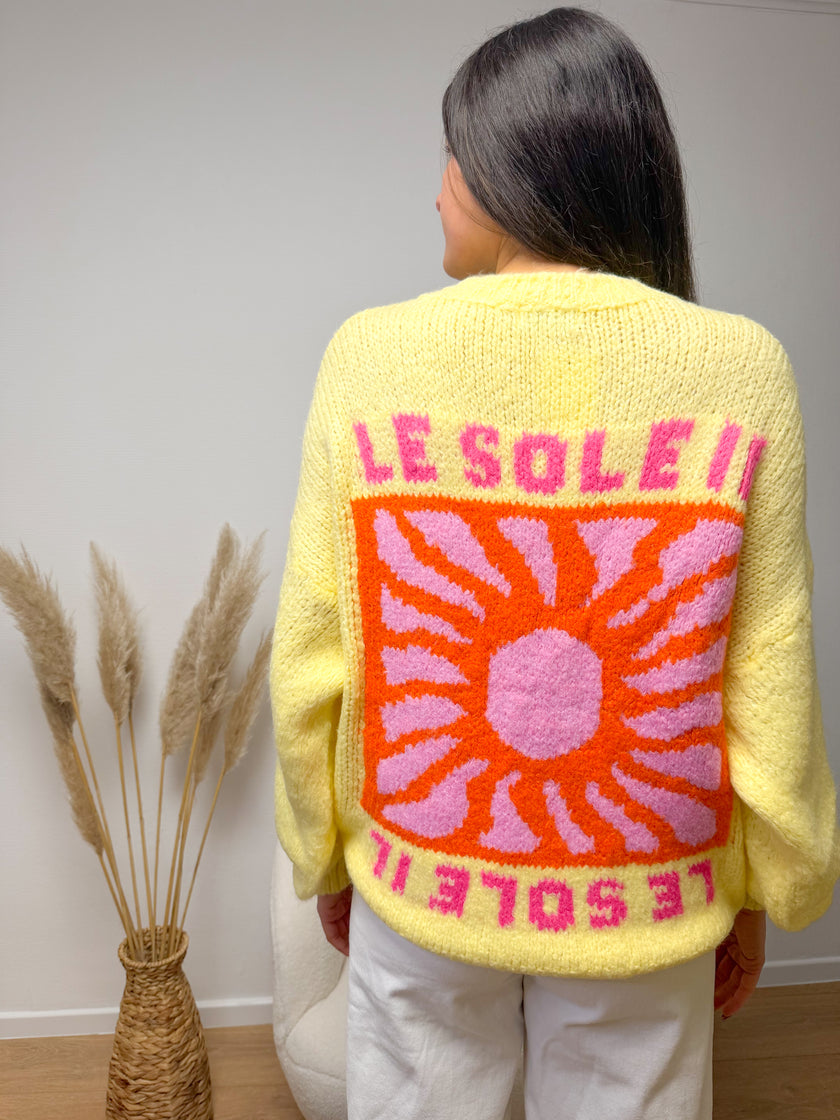 Pull jaune CALIFORNIA motif soleil