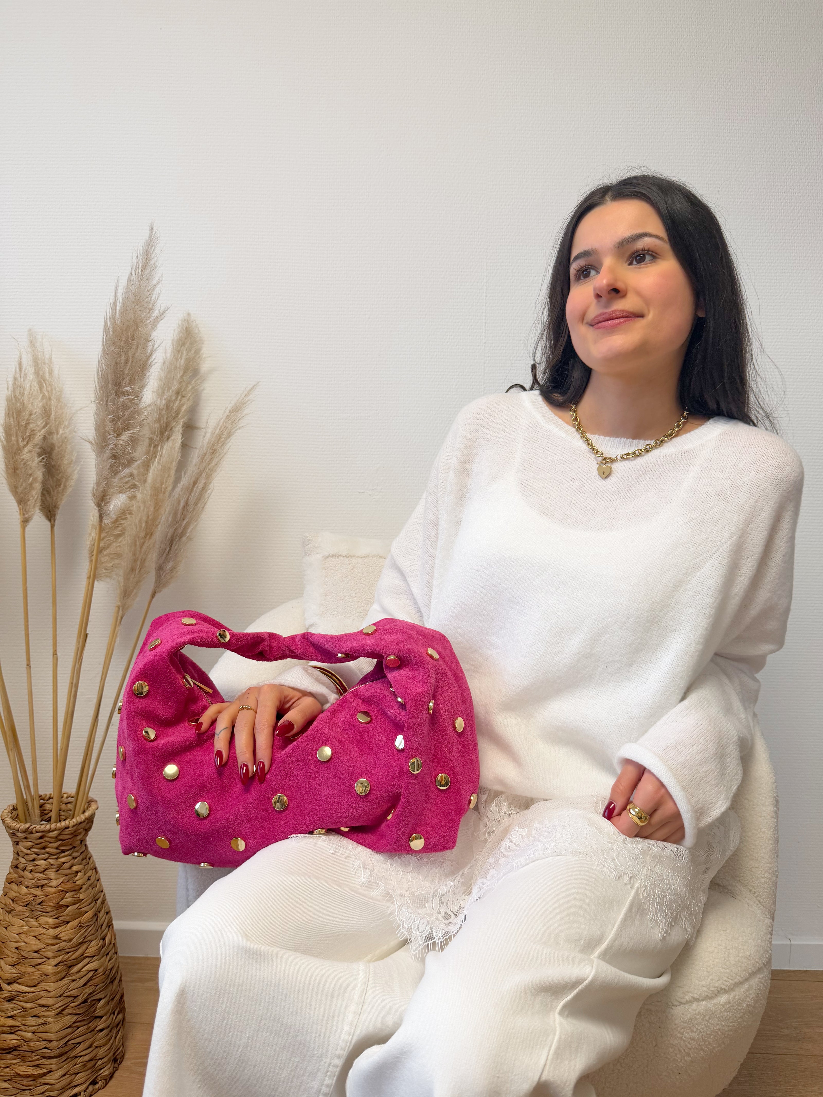 Sac à main rose SIERRA à clous dorés