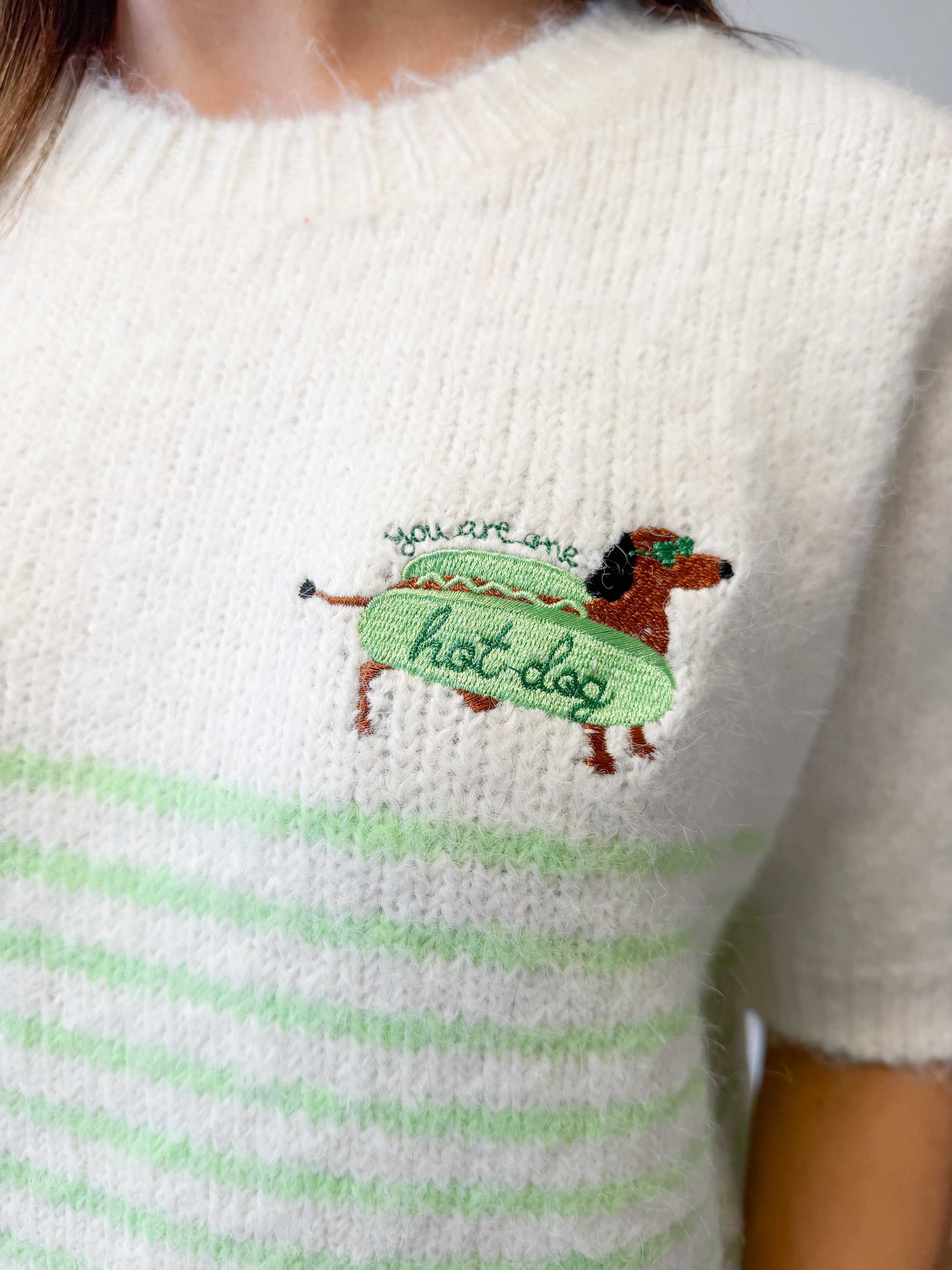 Pull BUDA rayé à manches courtes avec broderie teckel