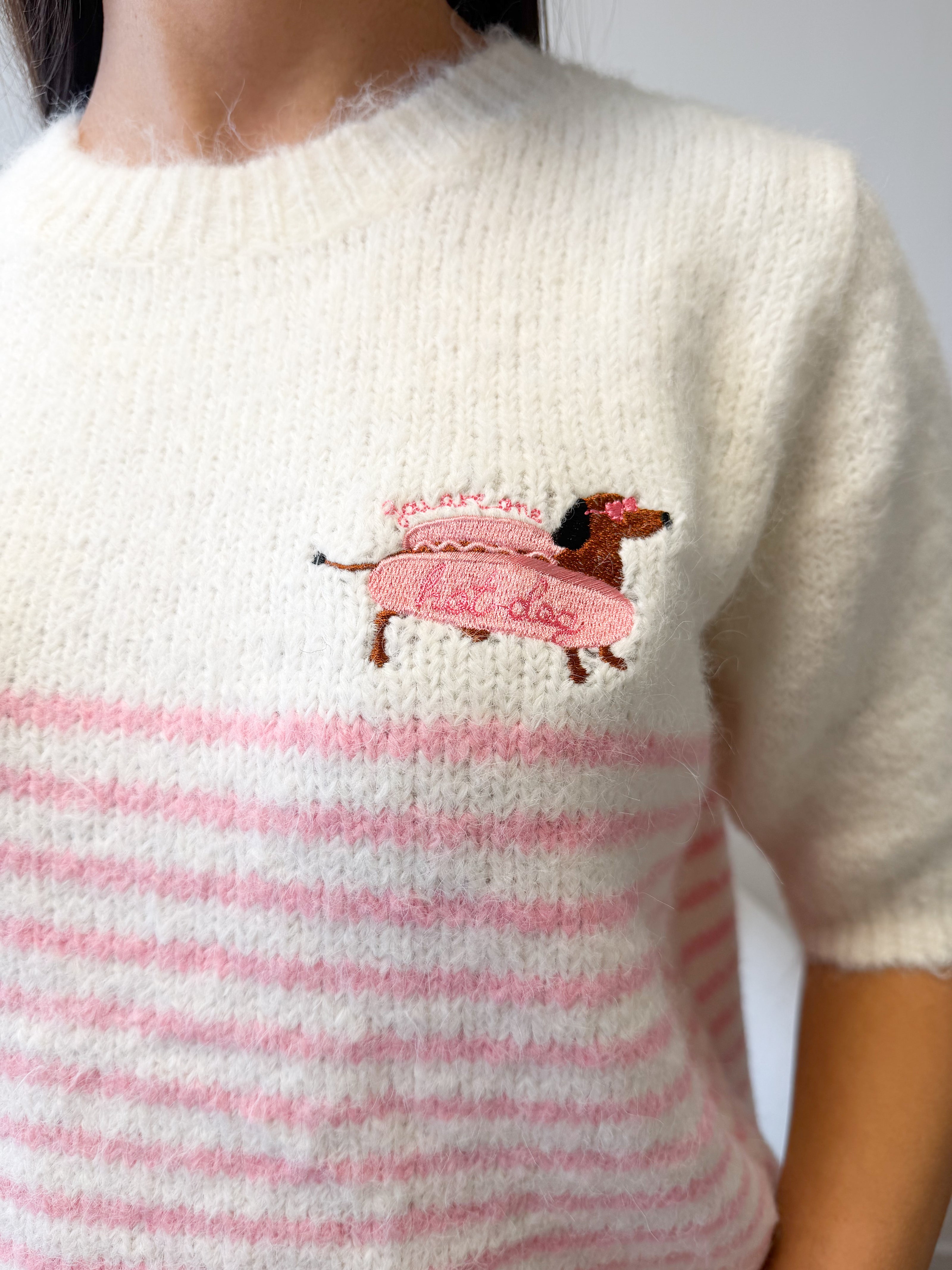 Pull BUDA rayé à manches courtes avec broderie teckel