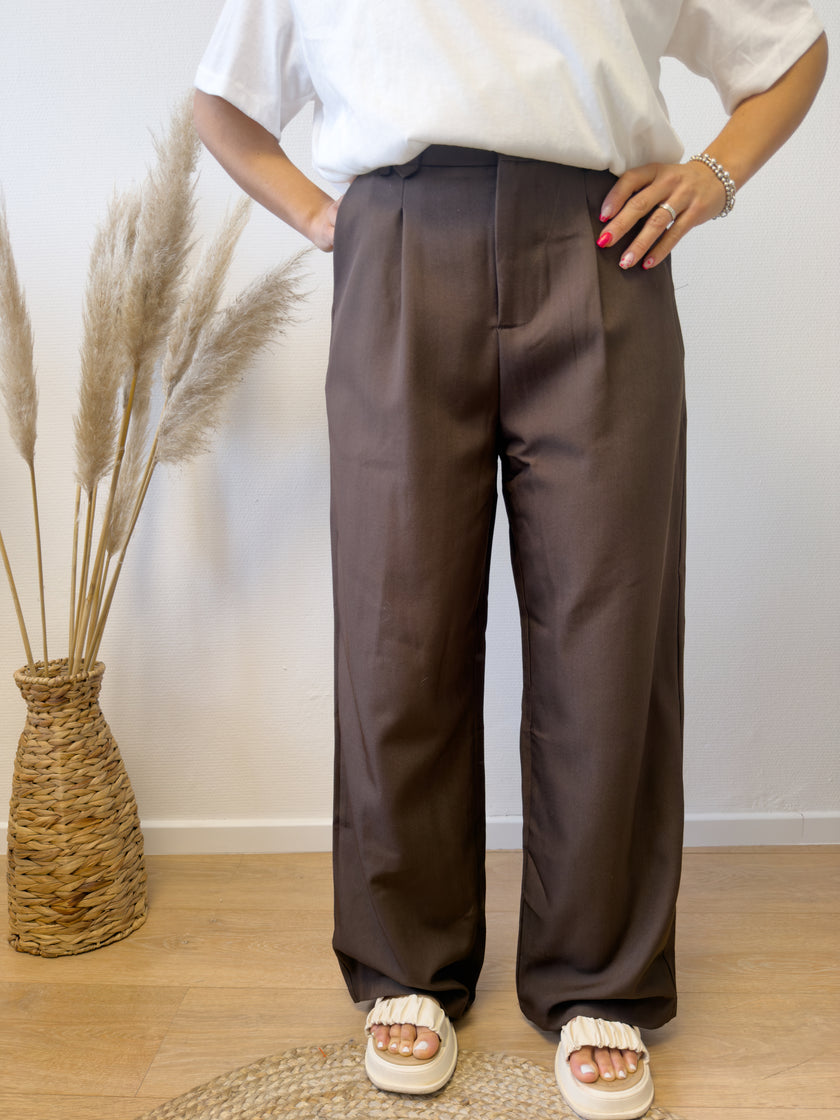 Pantalon MANHATTAN brun classique taille haute
