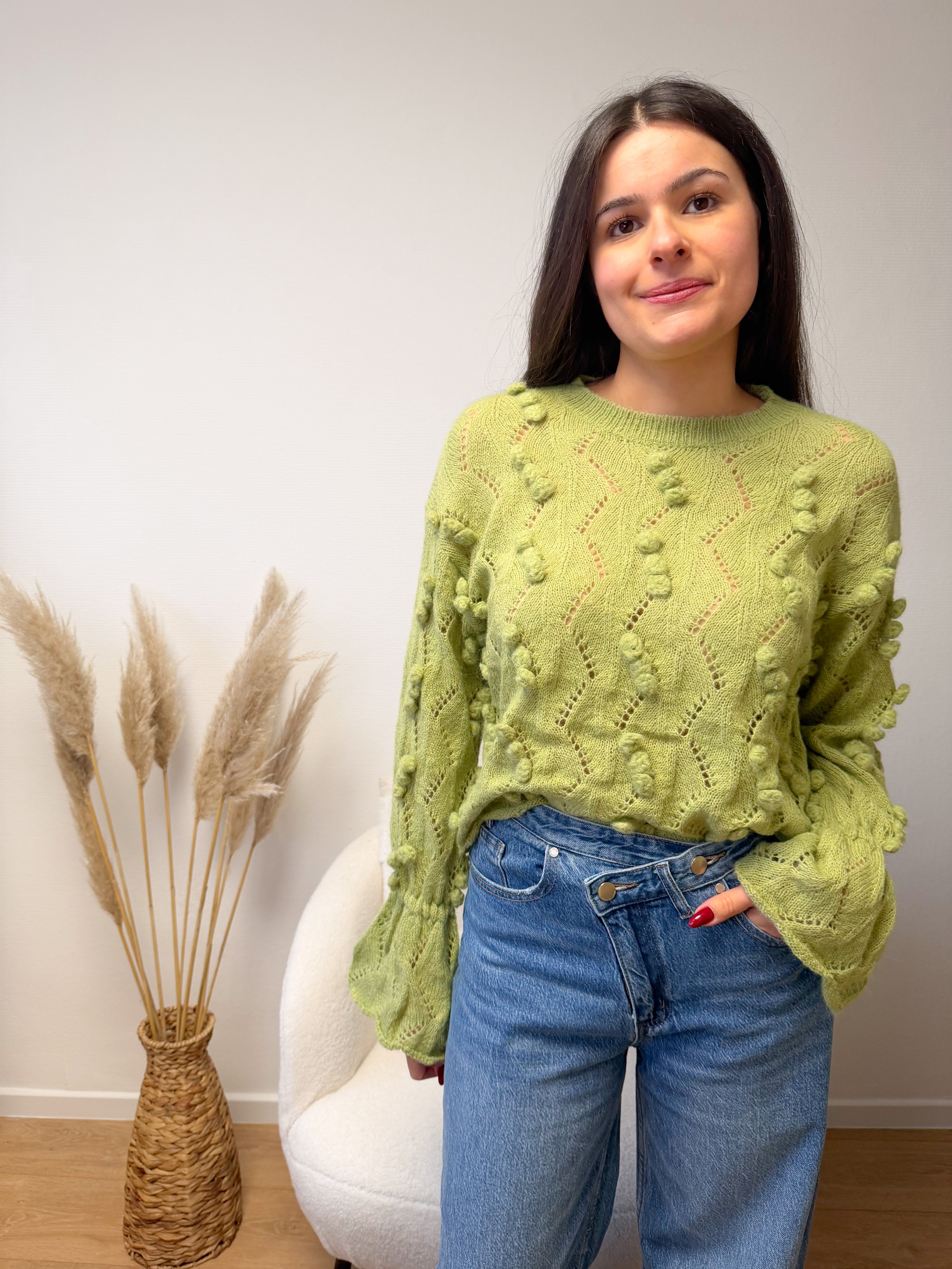 Pull vert PHOENIX texturé et manches évasées
